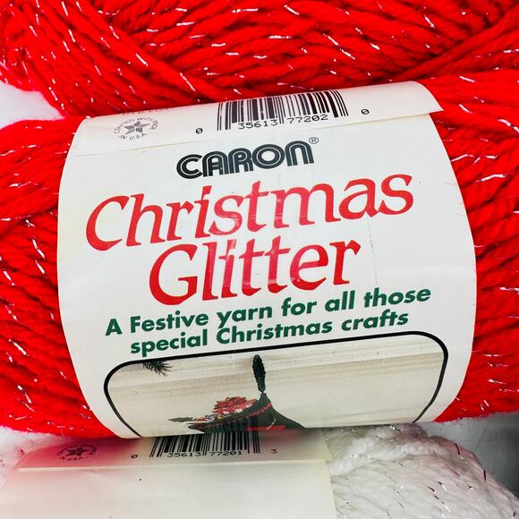 8 Caron Christmas Glitter Sparkle Yarn Lot Red Green White Red Vintage Holiday - Picture 4 of 9